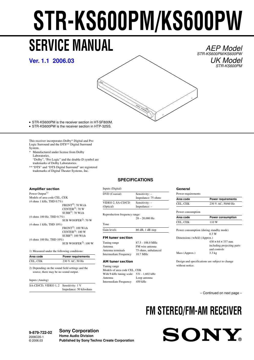 sony str ks 600pm ks 600pw