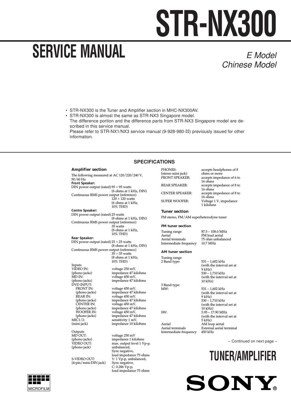 sony str nx 300 service manual