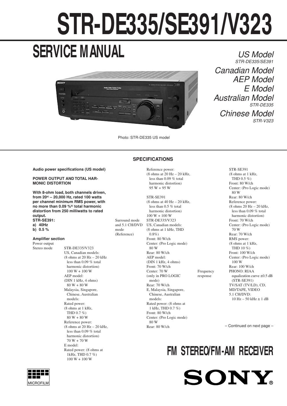 sony str se 391 rec service manual