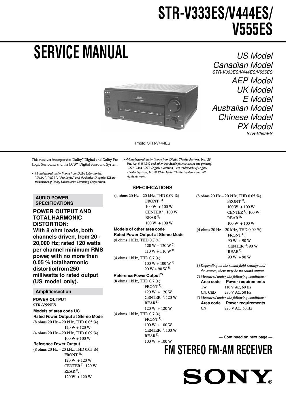 sony str v 333 es service manual