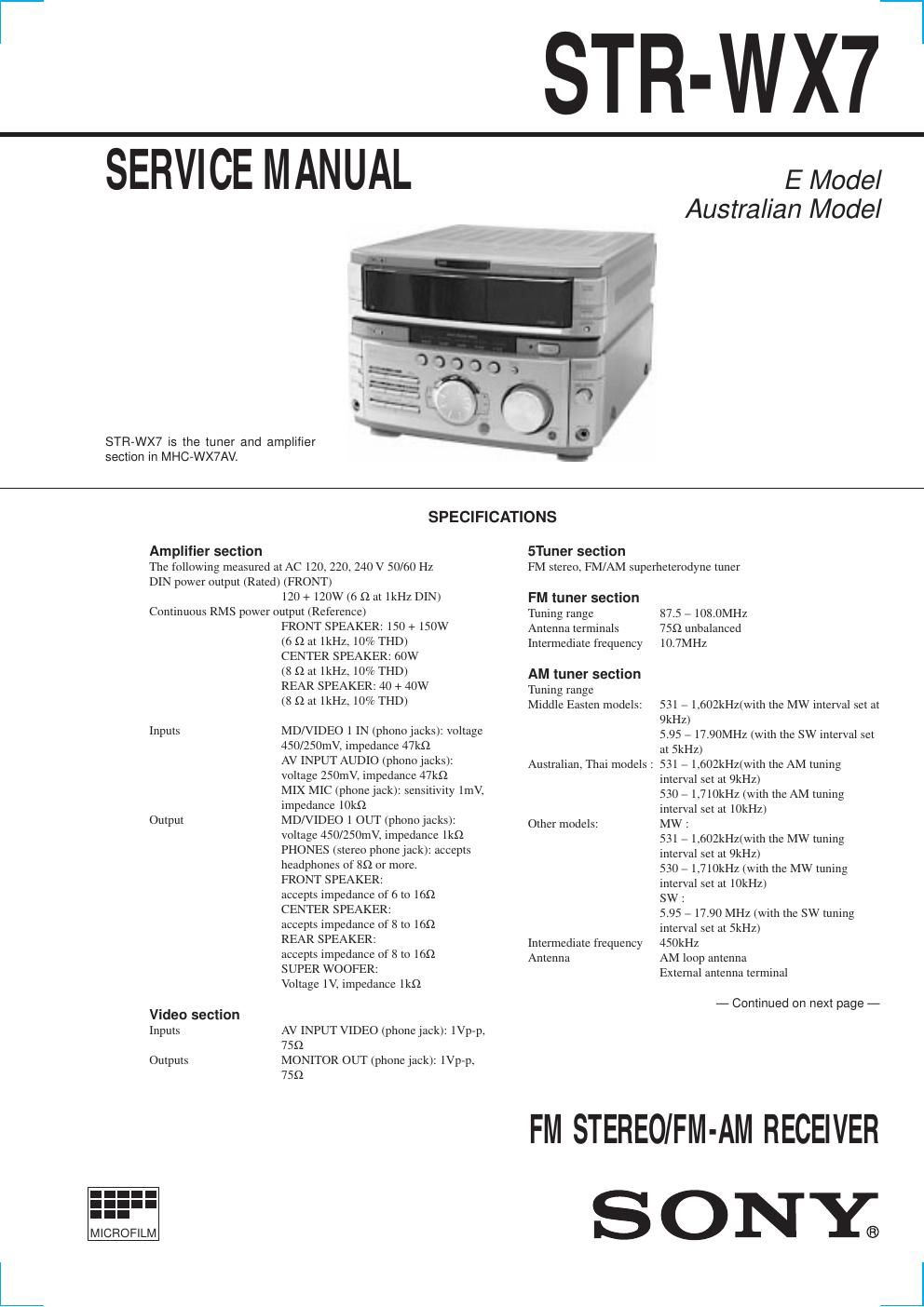 sony str wx 7 service manual