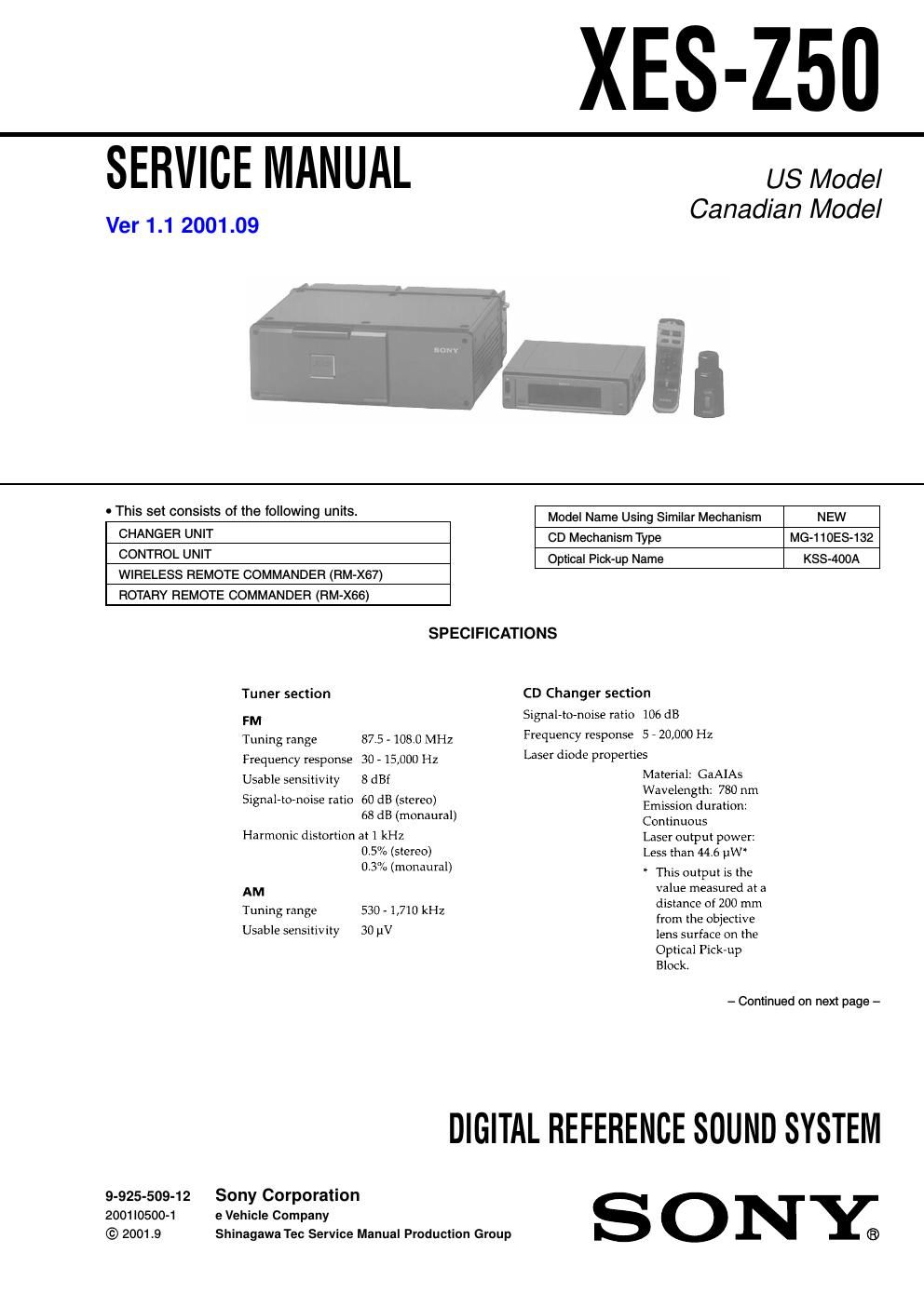 sony xes z 50 service manual