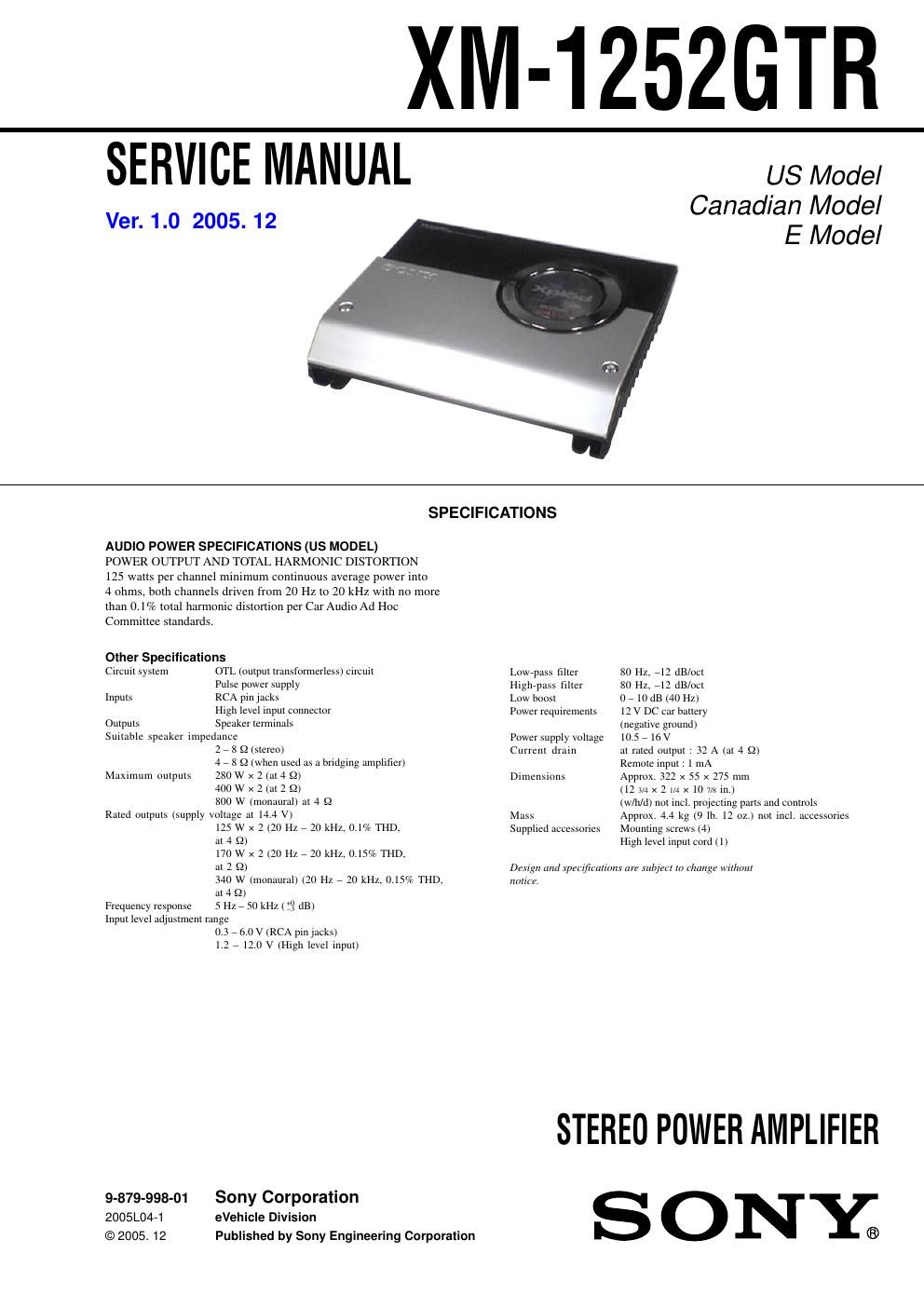 sony xm 1252 gtr service manual