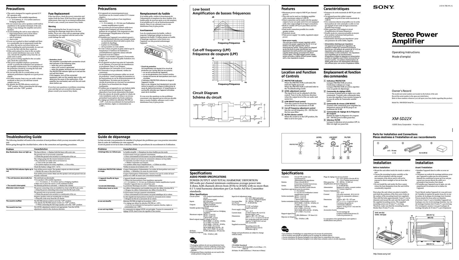 sony xmsd 22 x owners manual