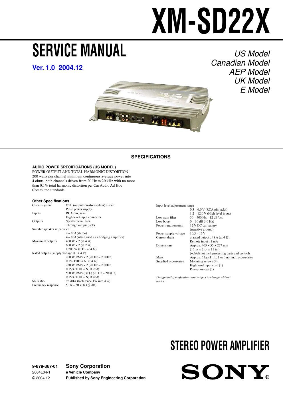 sony xmsd 22 x service manual