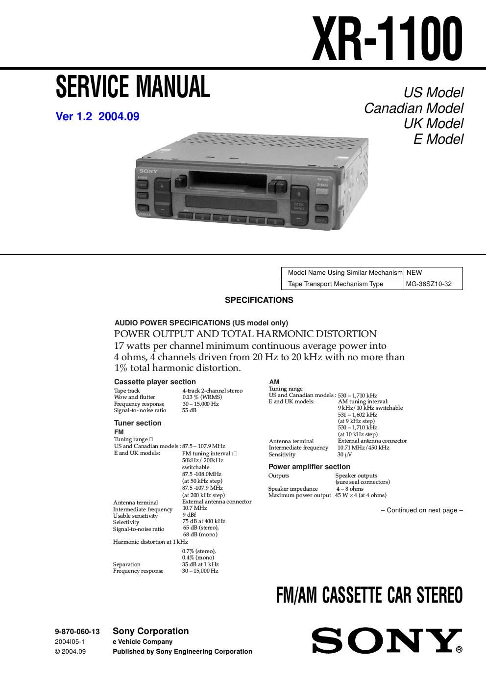 sony xr 1100 service manual