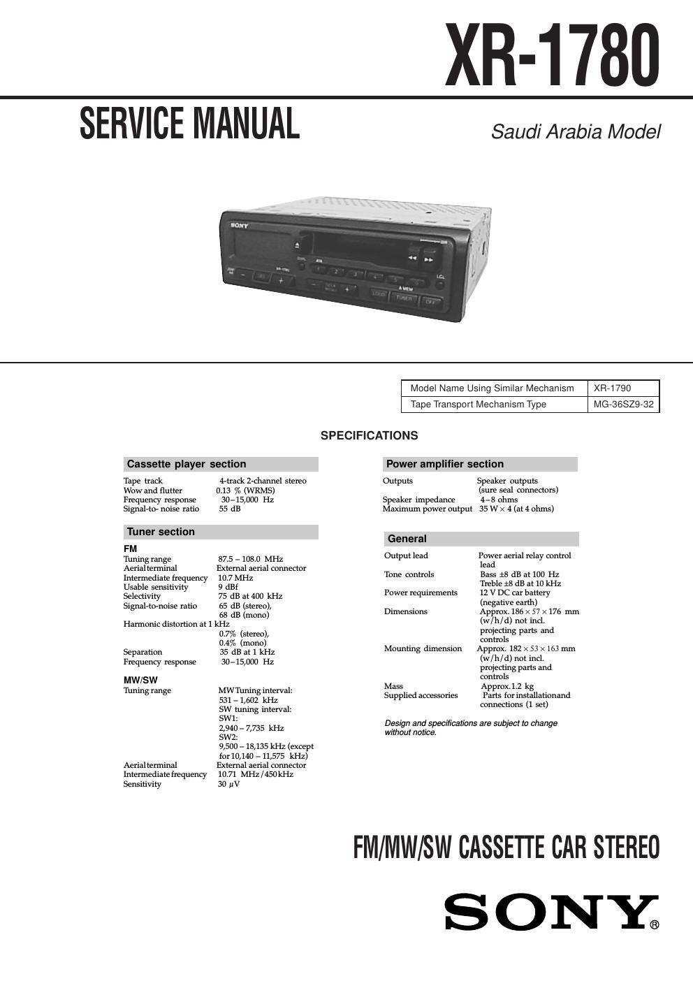 sony xr 1780 service manual