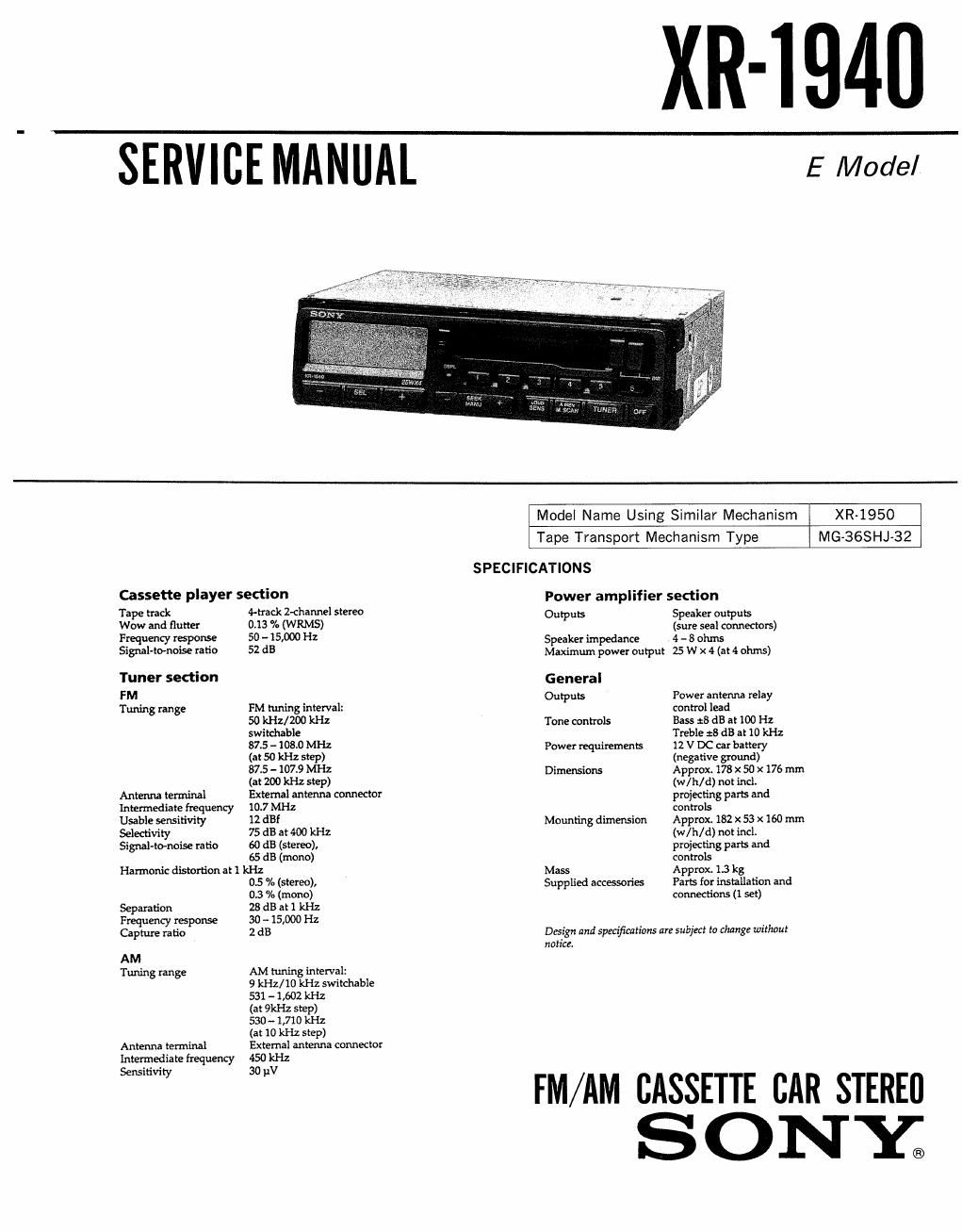 sony xr 1940 service manual