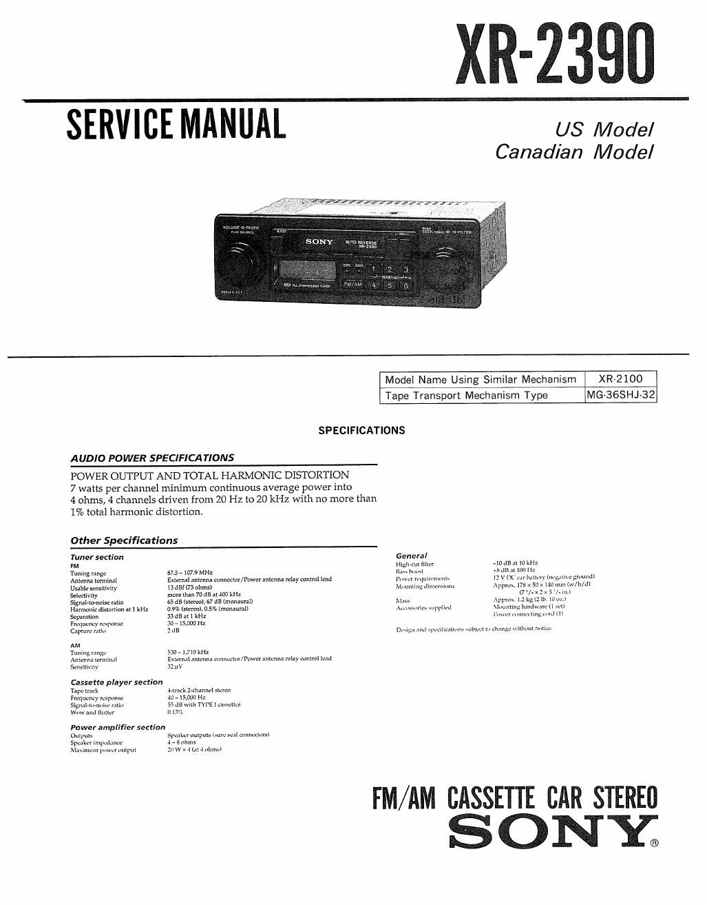 sony xr 2390 service manual