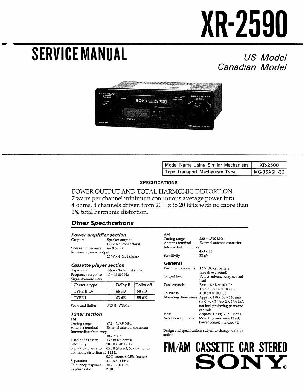 sony xr 2590 service manual