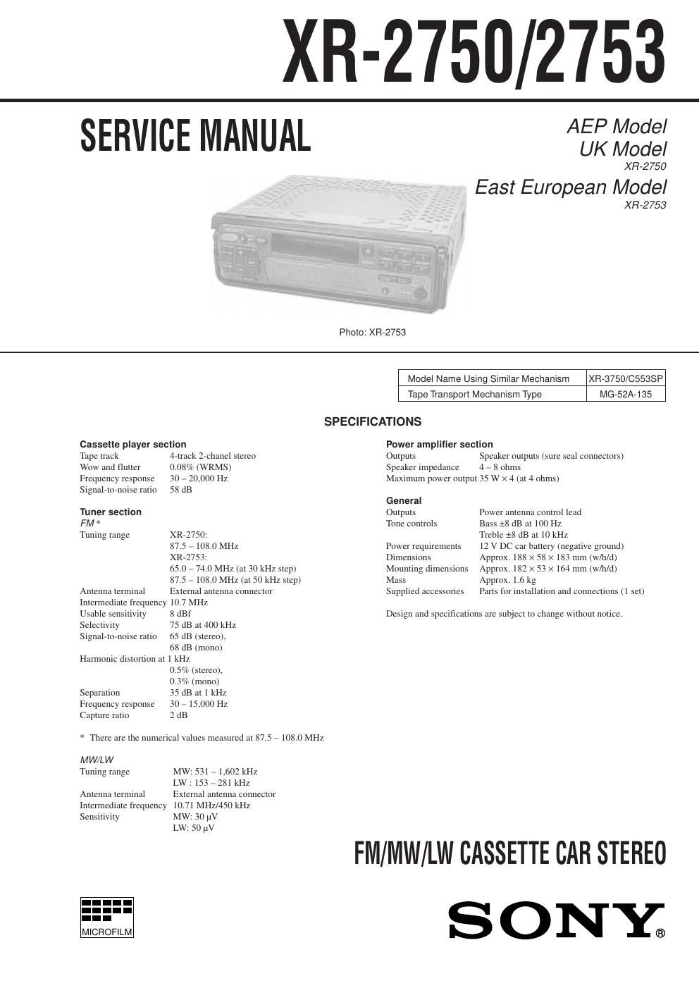 sony xr 2750 service manual