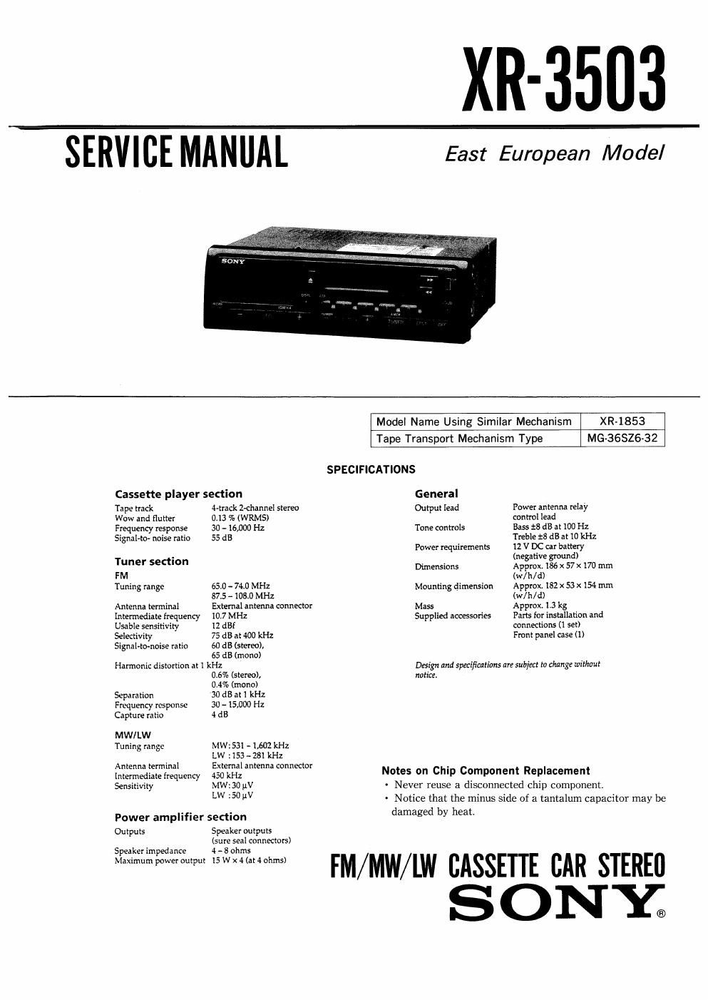 sony xr 3503 service manual