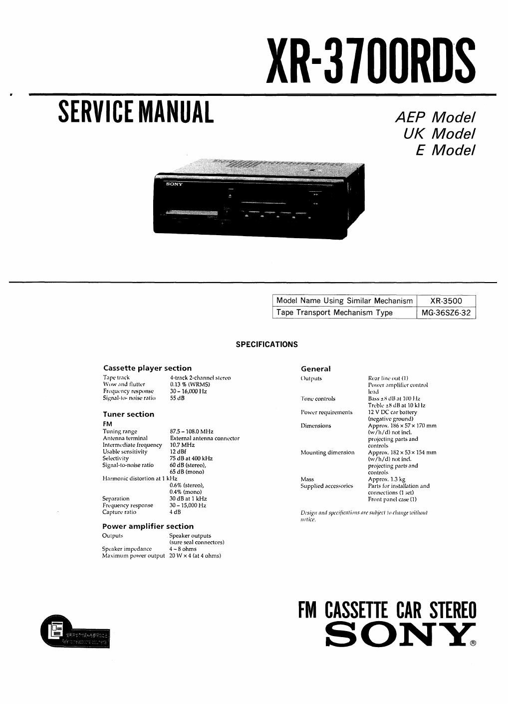 sony xr 3700 rds service manual