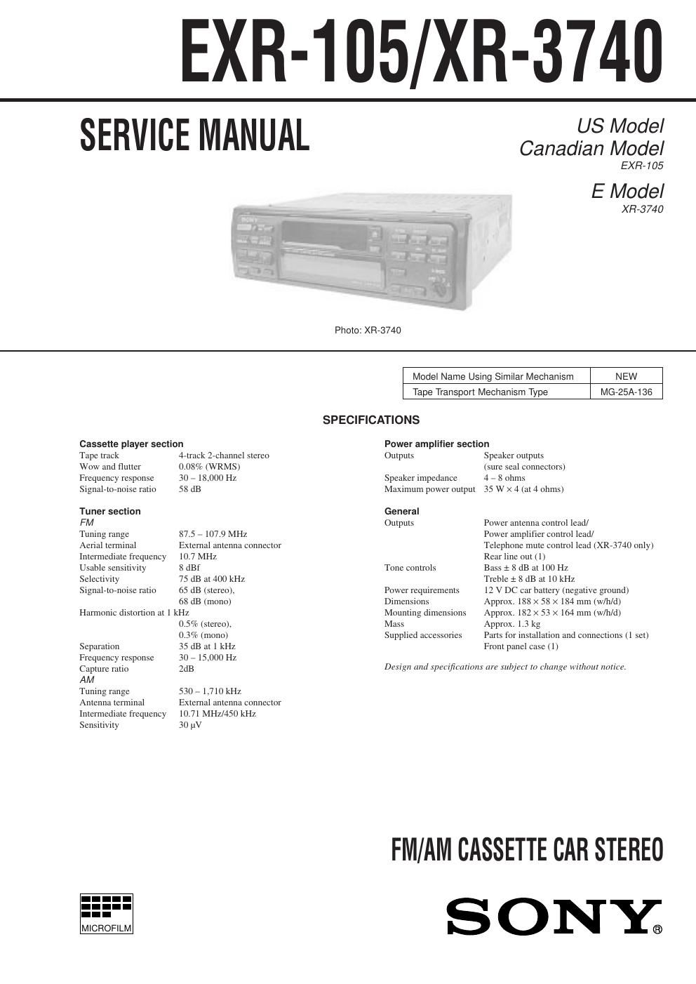 sony xr 3740 service manual