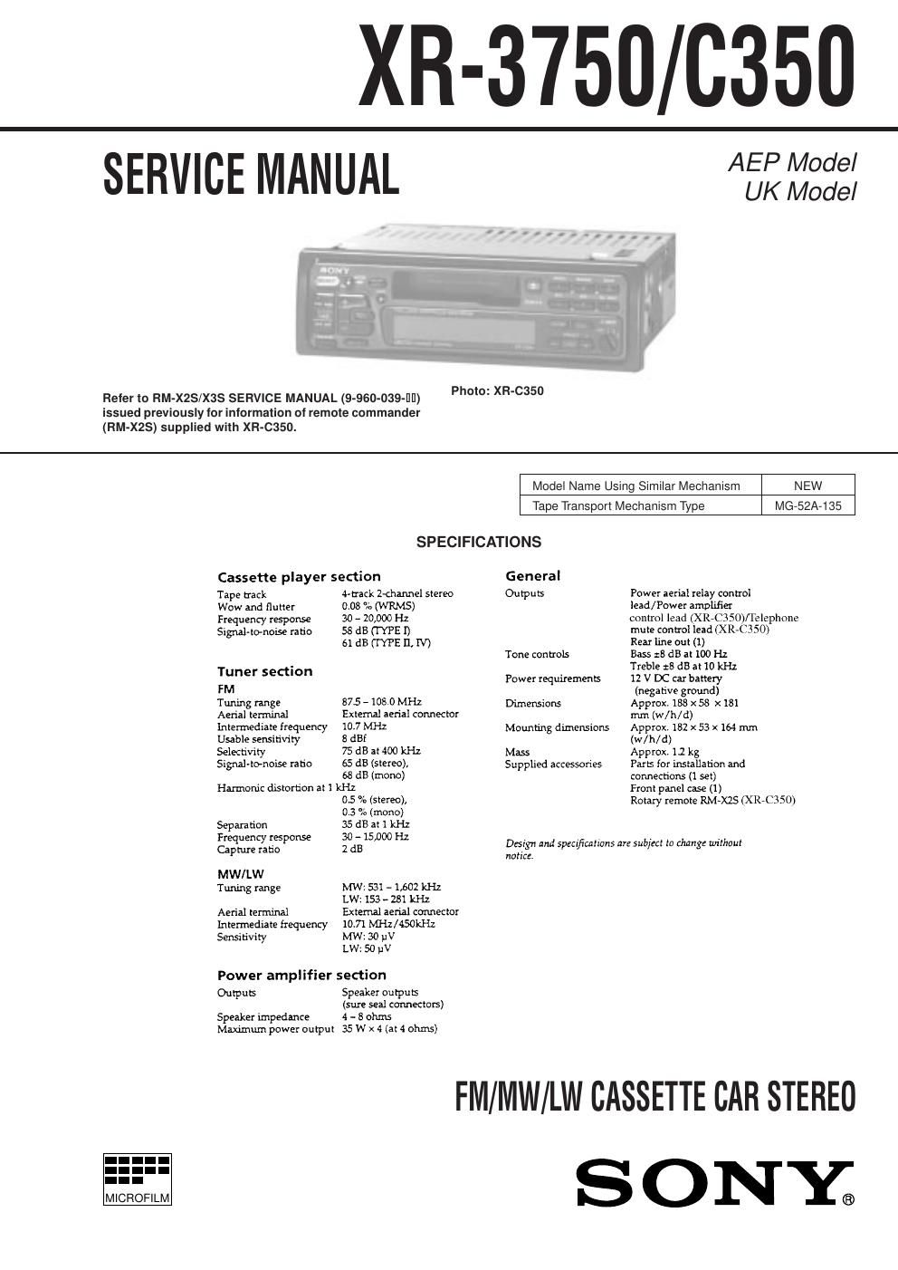 sony xr 3750 service manual