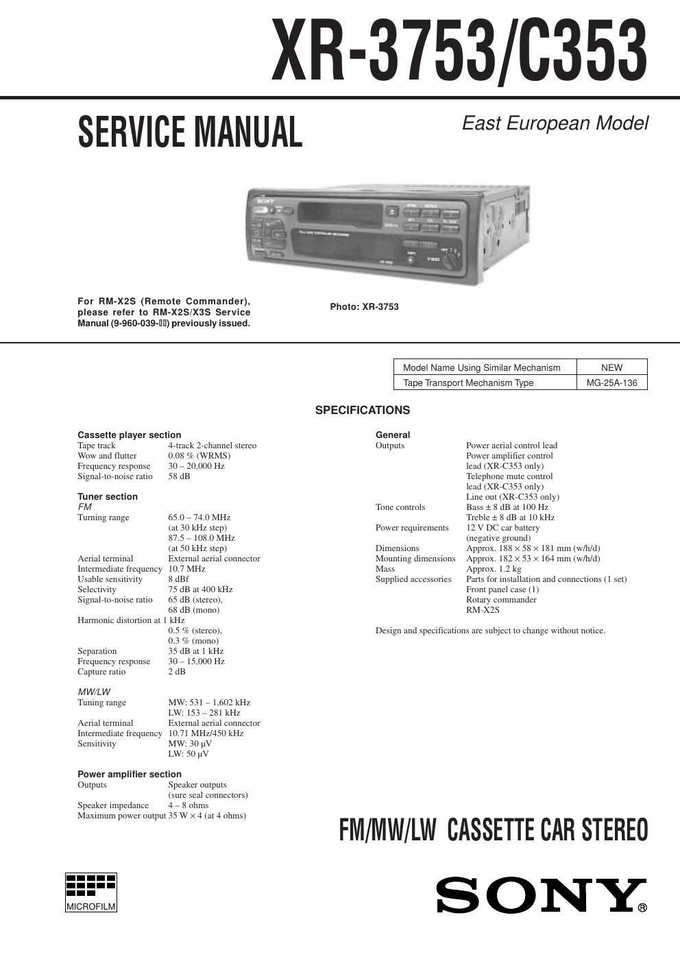 sony xr 3753 service manual