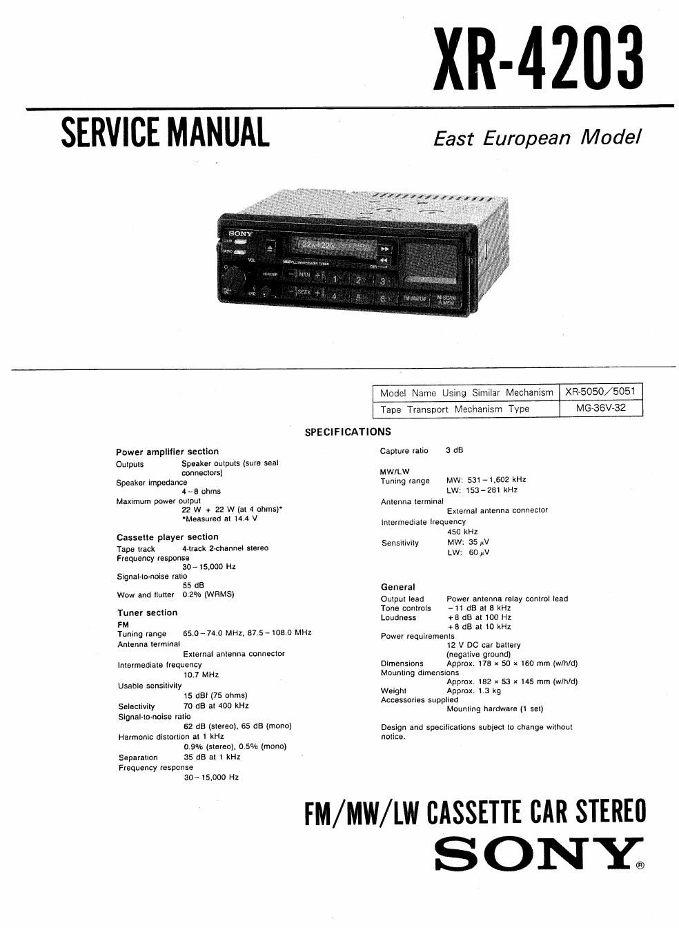 sony xr 4203 service manual