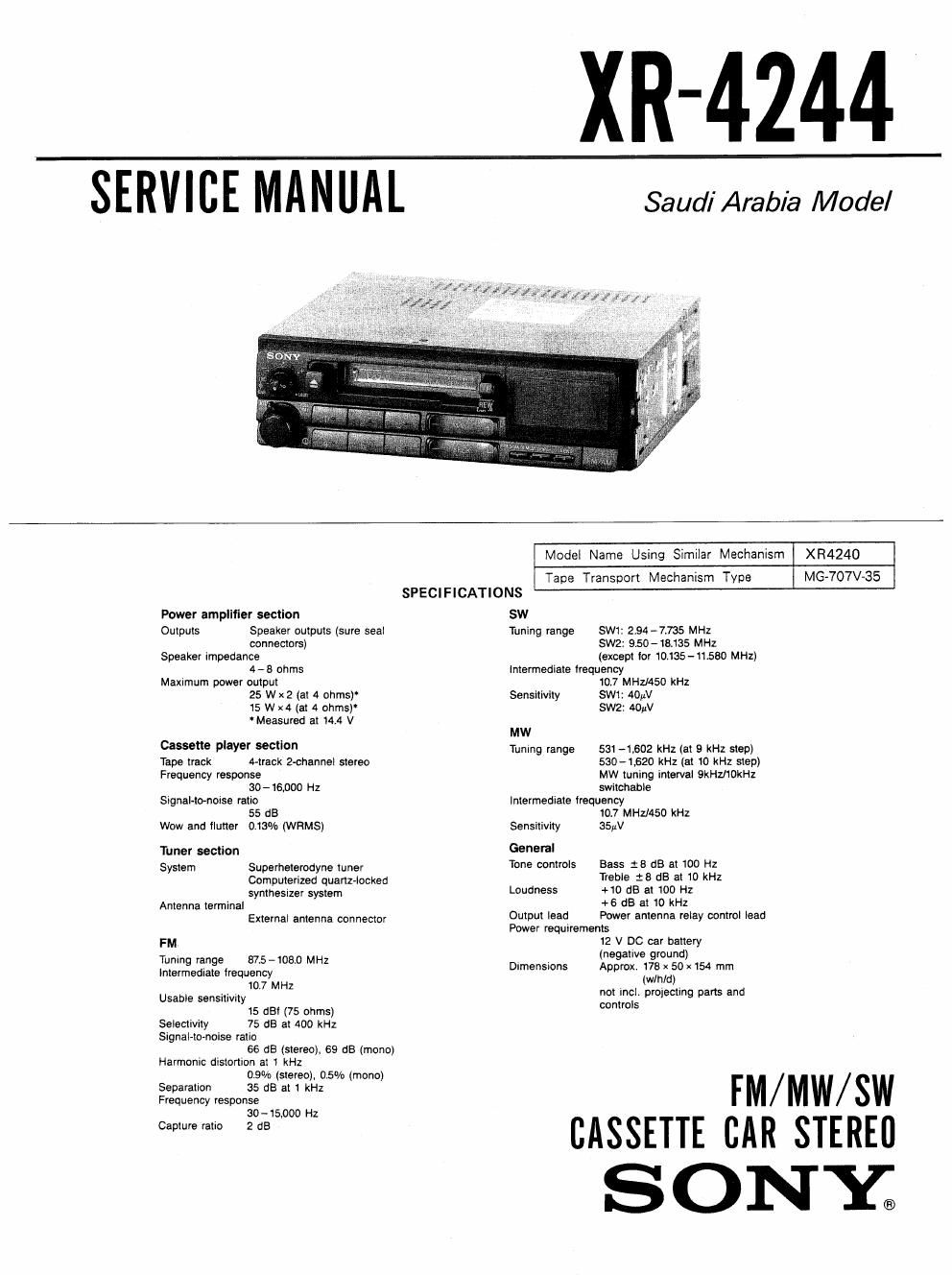 sony xr 4244 service manual