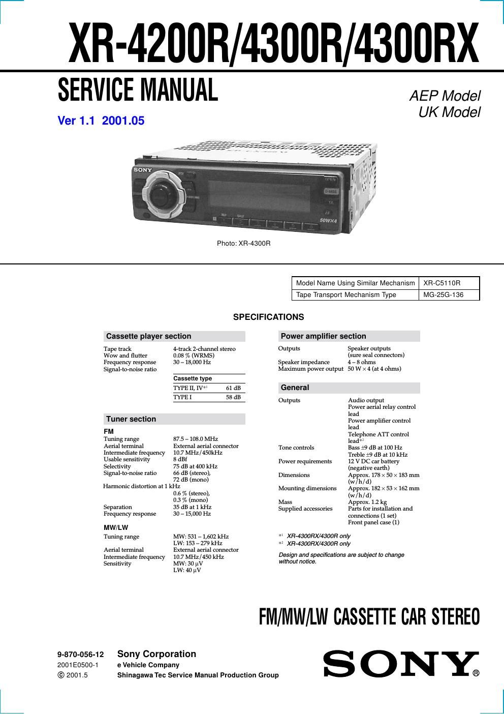 sony xr 4300 r service manual