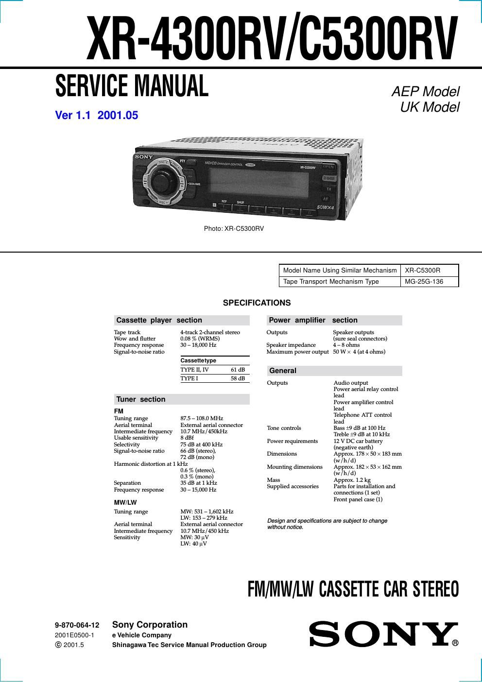 sony xr 4300 rv service manual