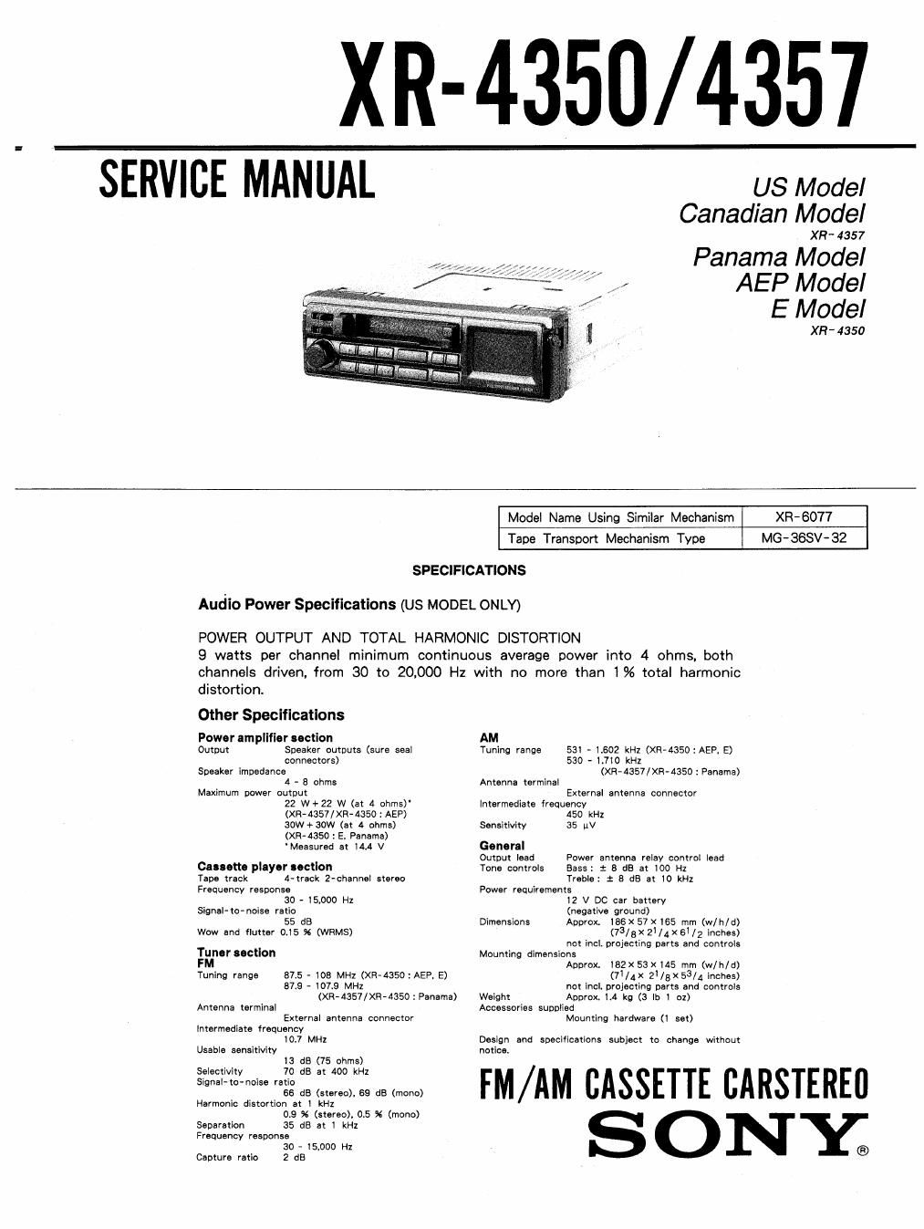 sony xr 4350 service manual