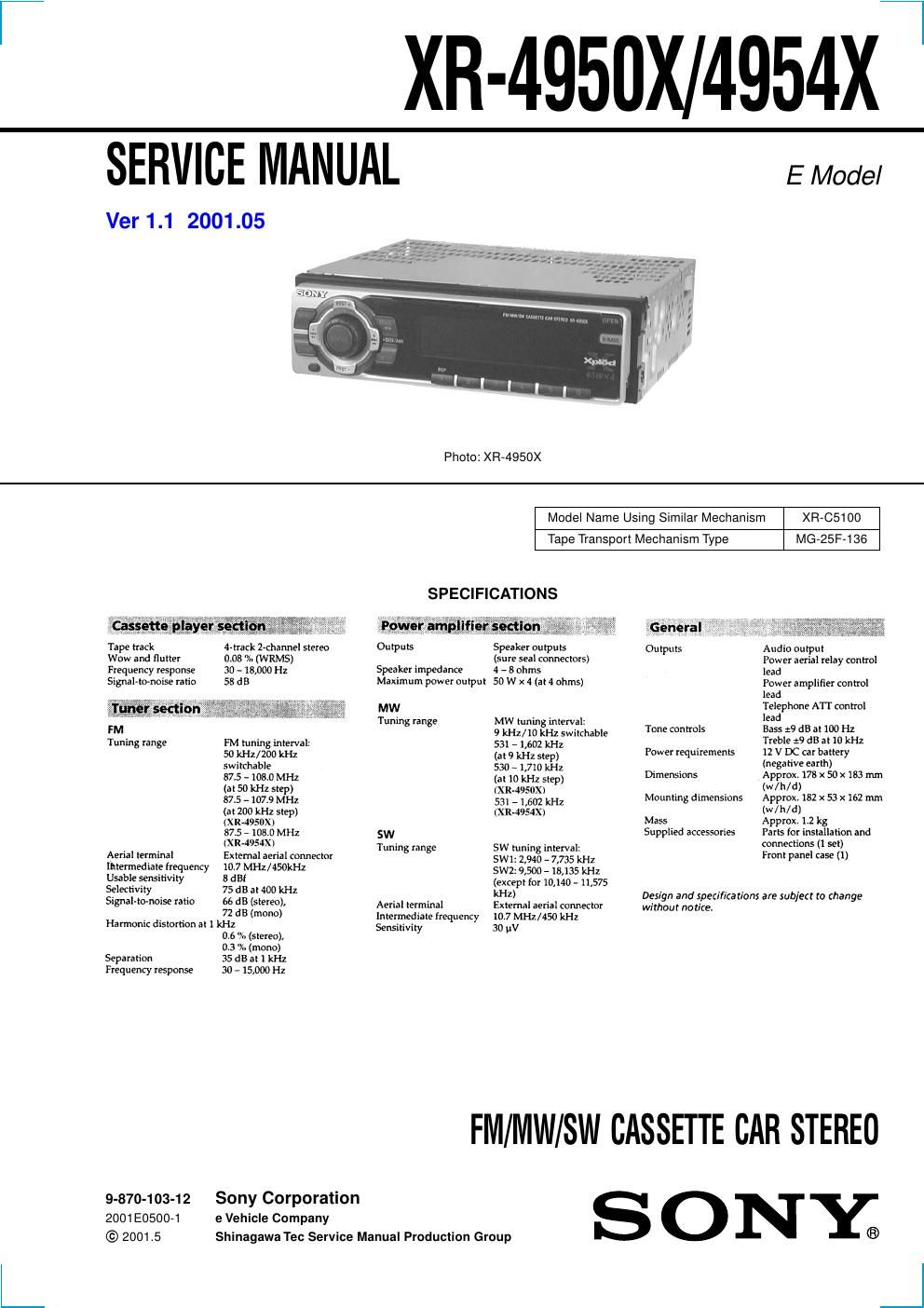 sony xr 4954 x service manual