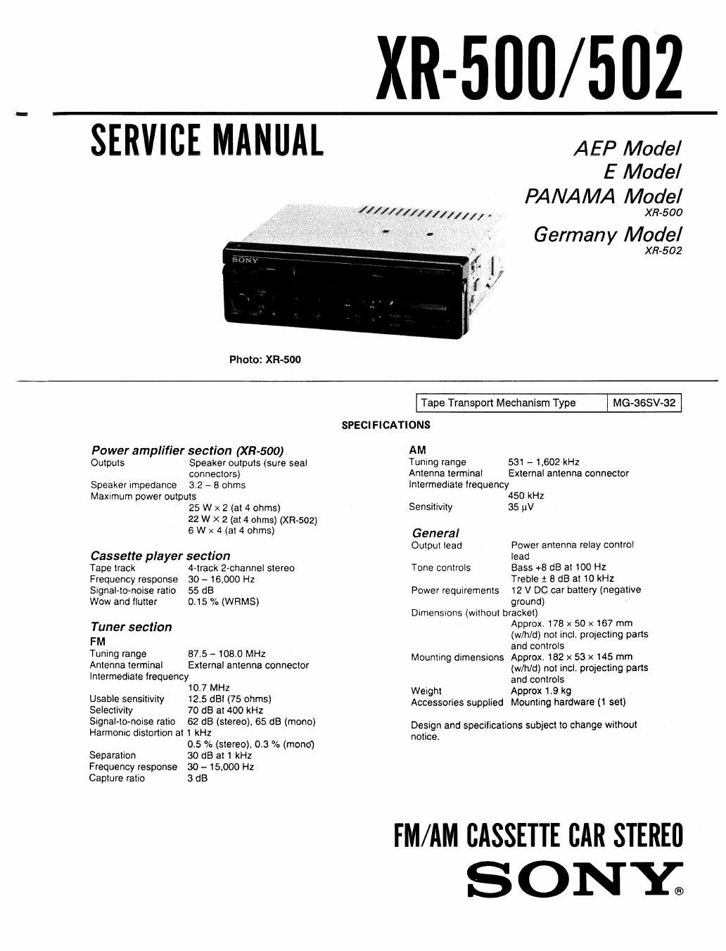 sony xr 500 service manual