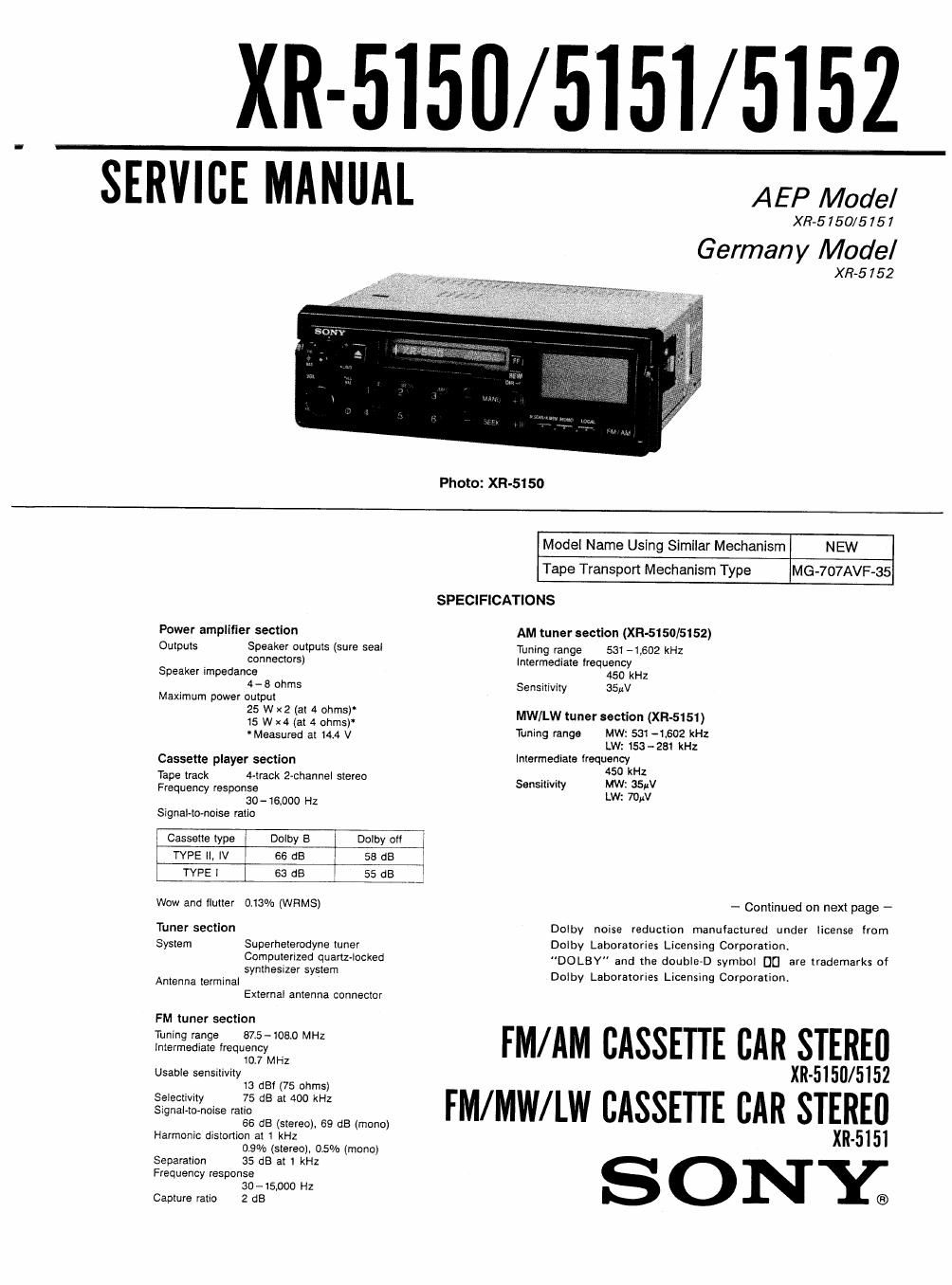 sony xr 5151 service manual