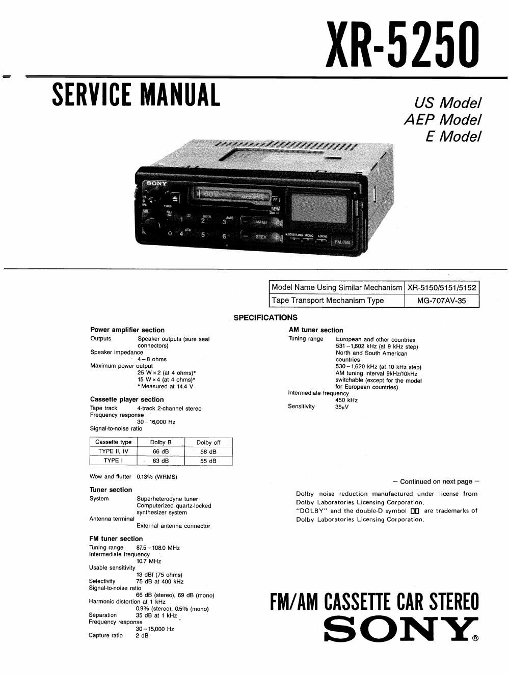 sony xr 5250 service manual