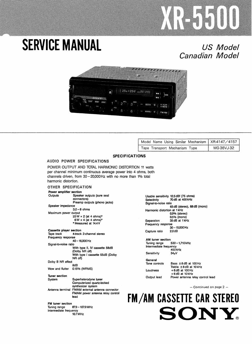 sony xr 5500 service manual