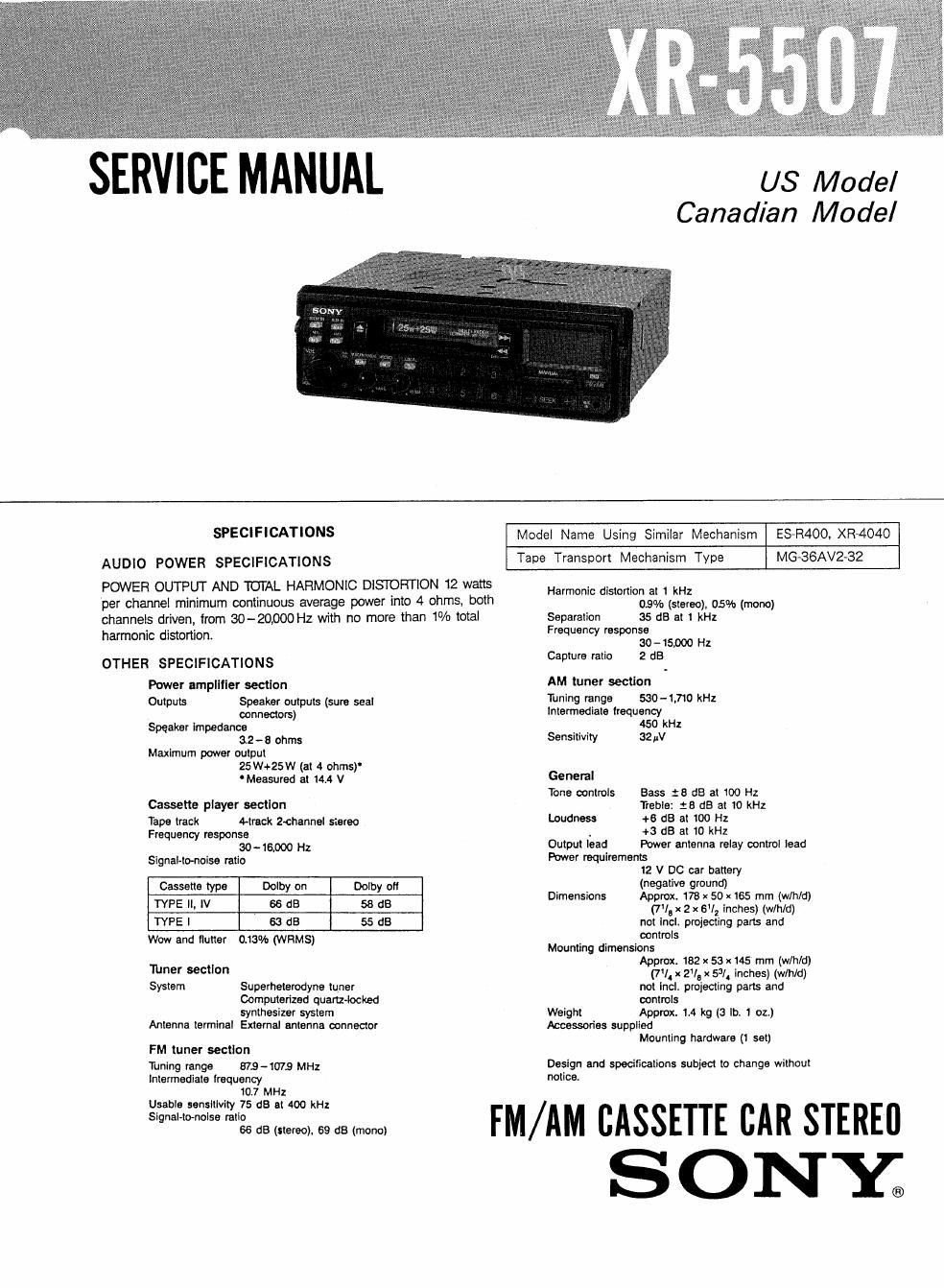 sony xr 5507 service manual