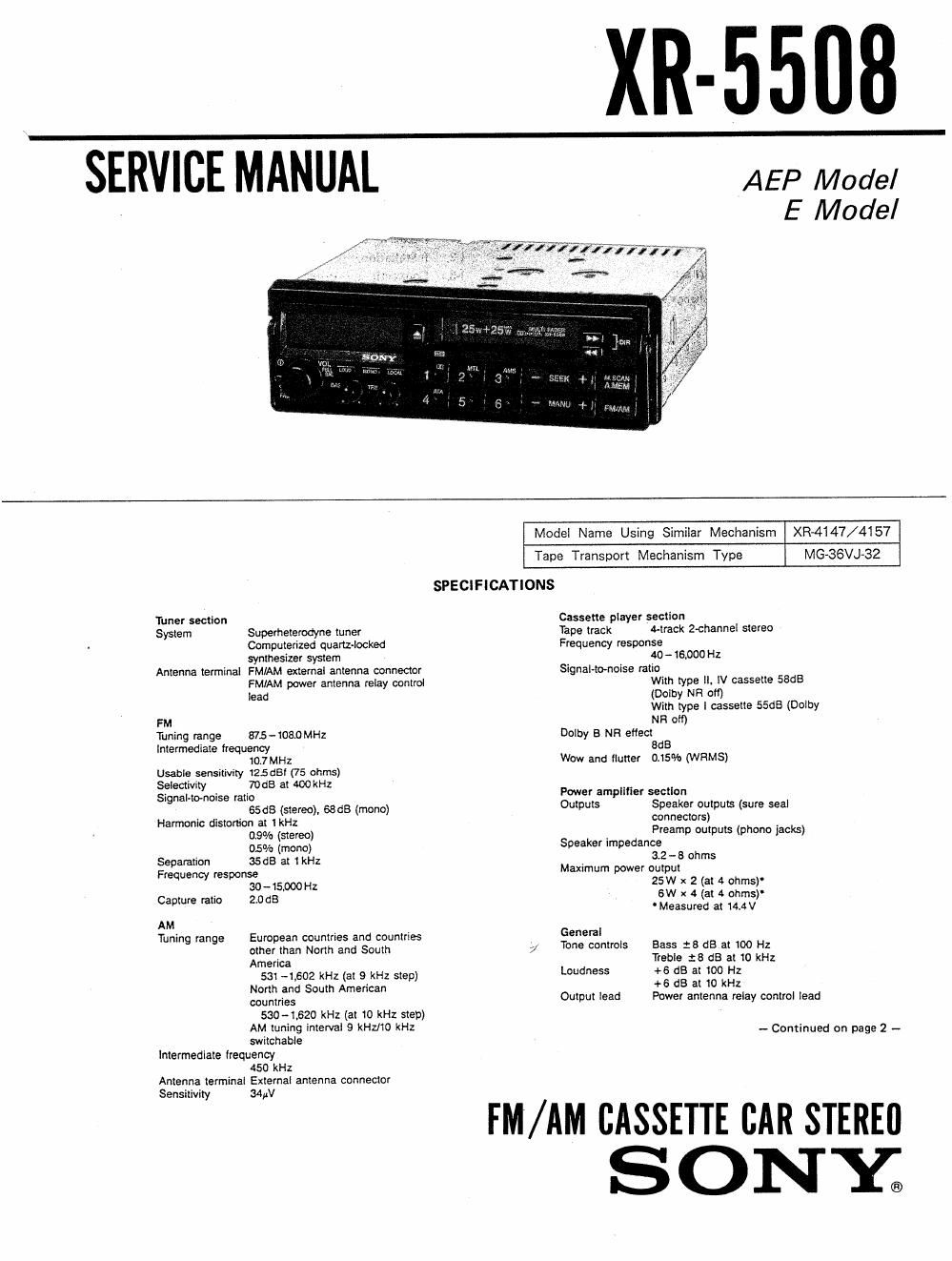 sony xr 5508 service manual