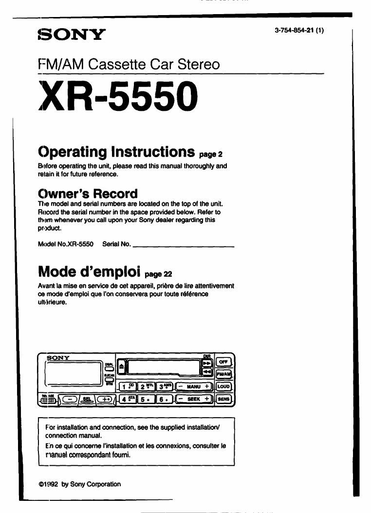 sony xr 5550 owners manual