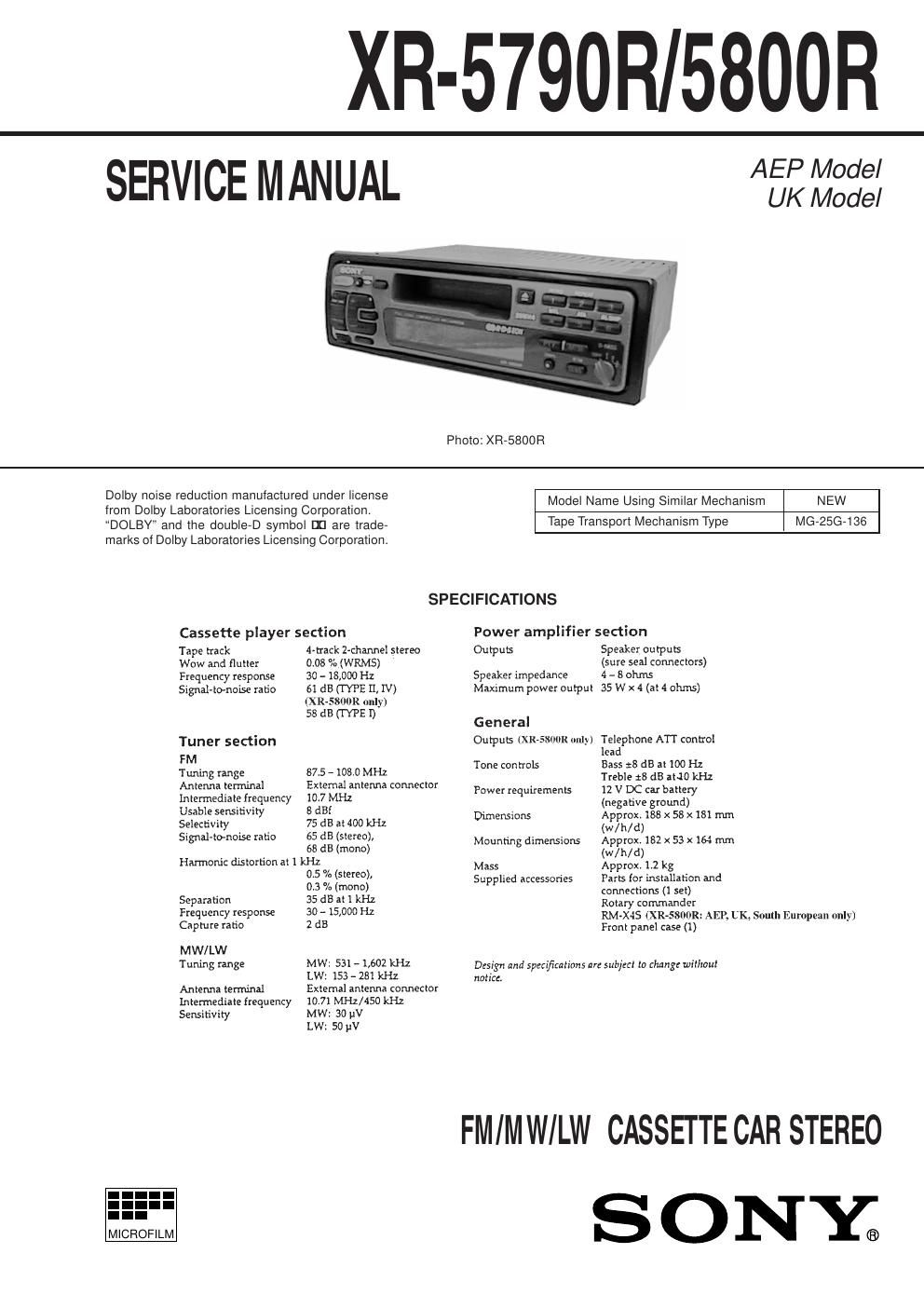 sony xr 5790 r service manual