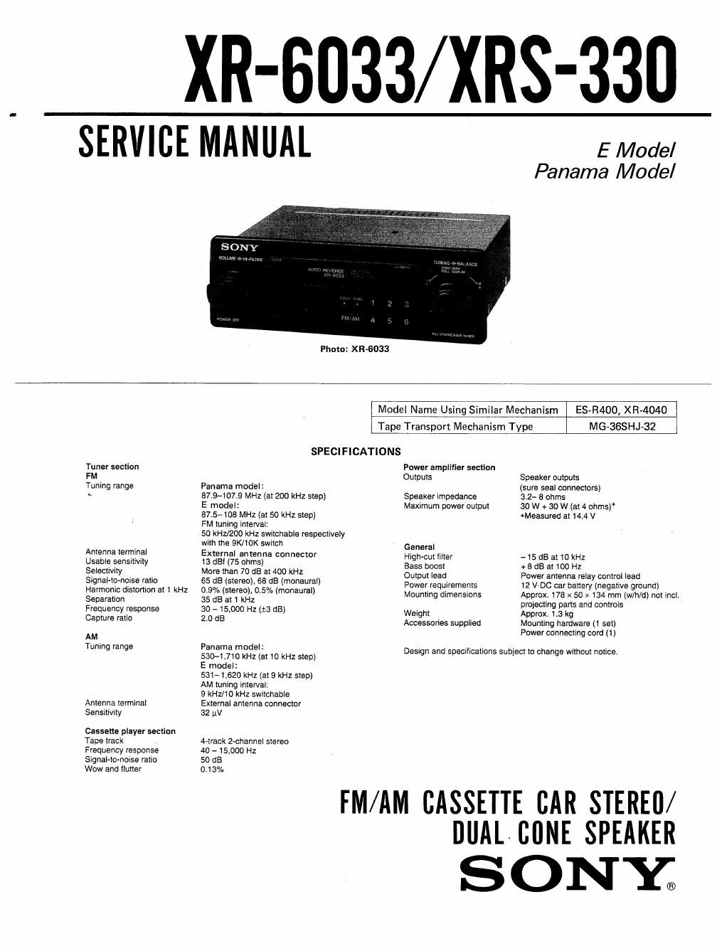 sony xr 6033 service manual