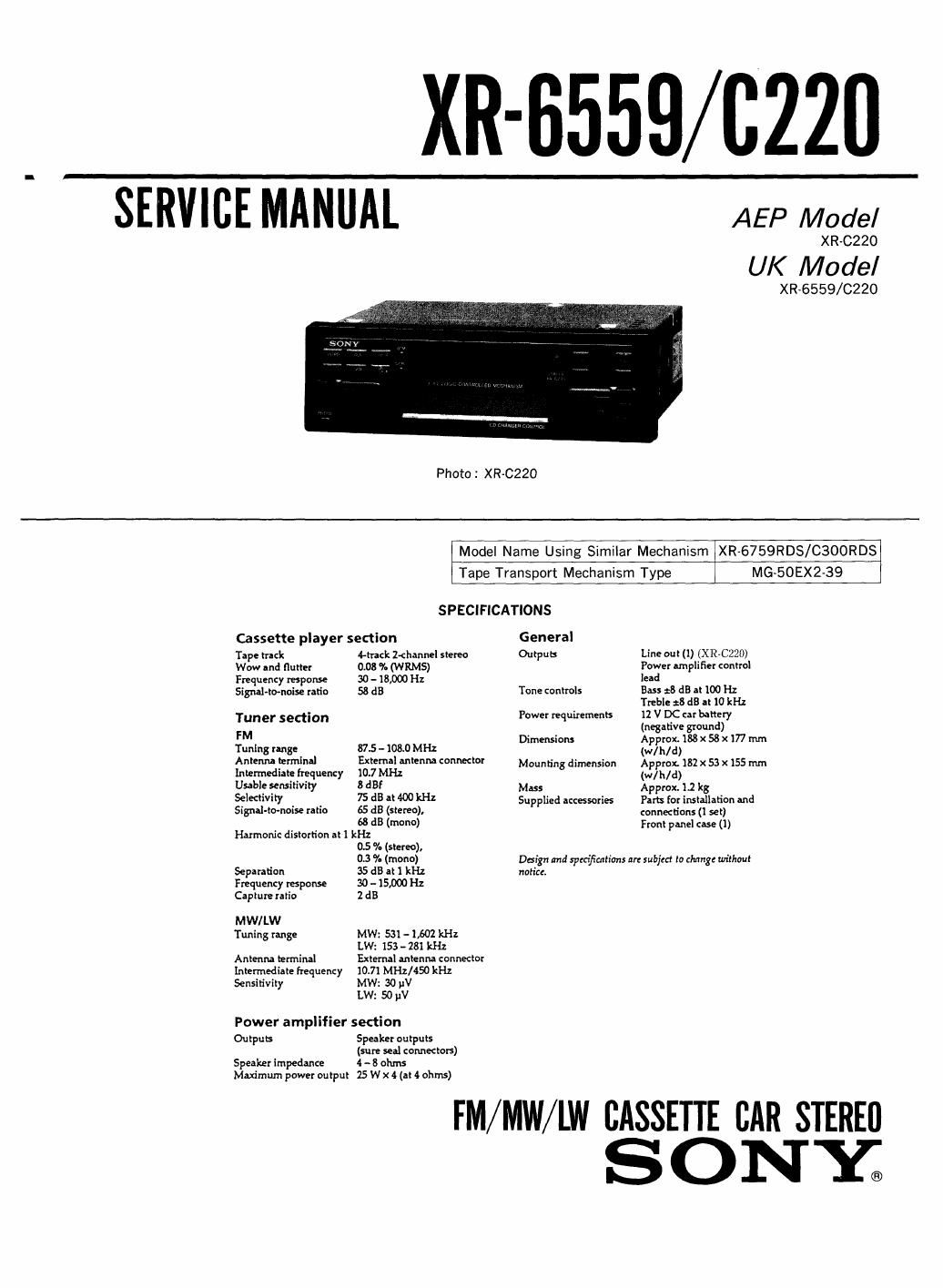 sony xr 6559 service manual