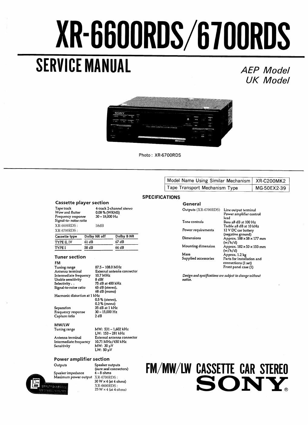 sony xr 6600 rds service manual