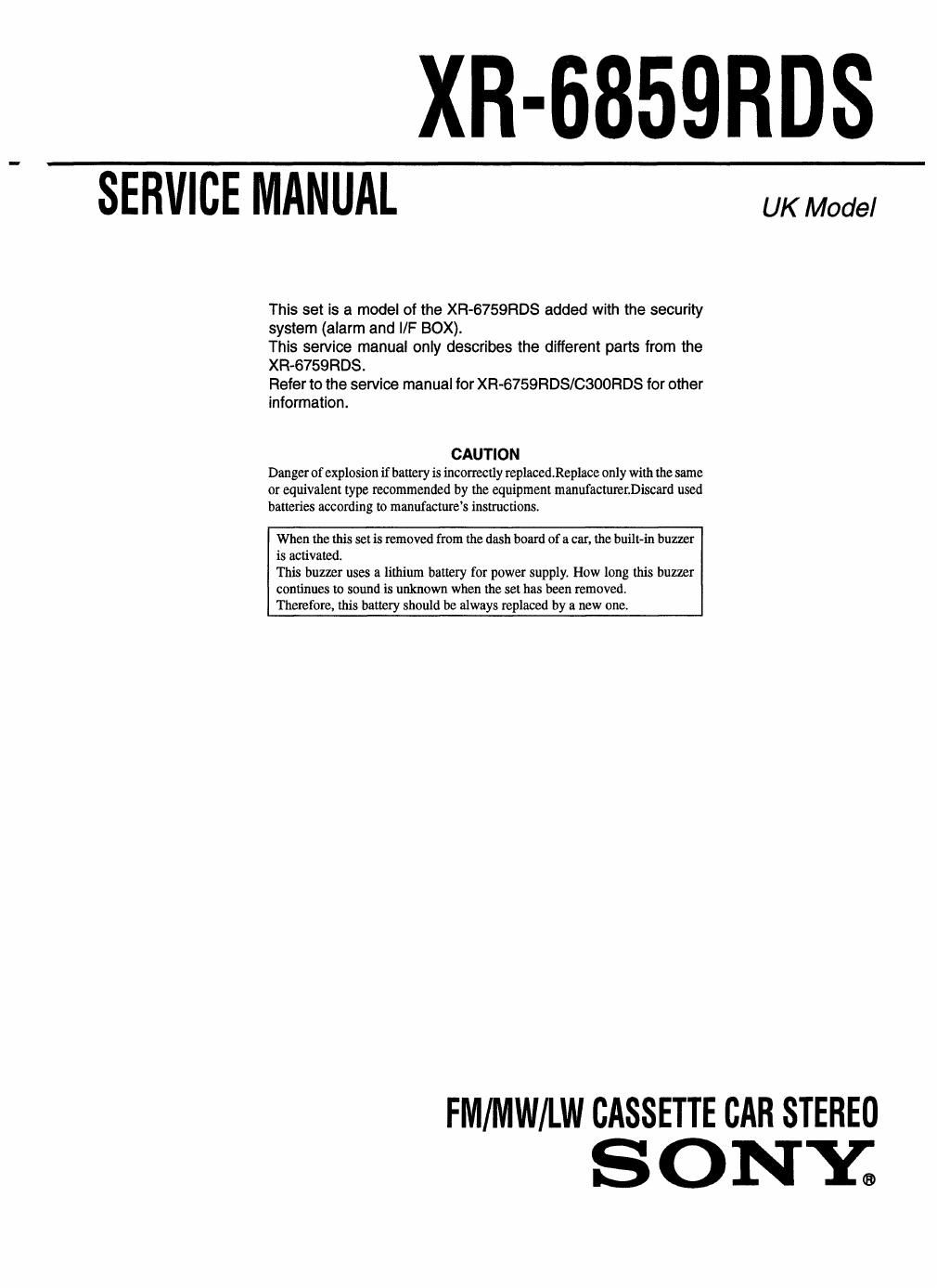 sony xr 6859 rds service manual