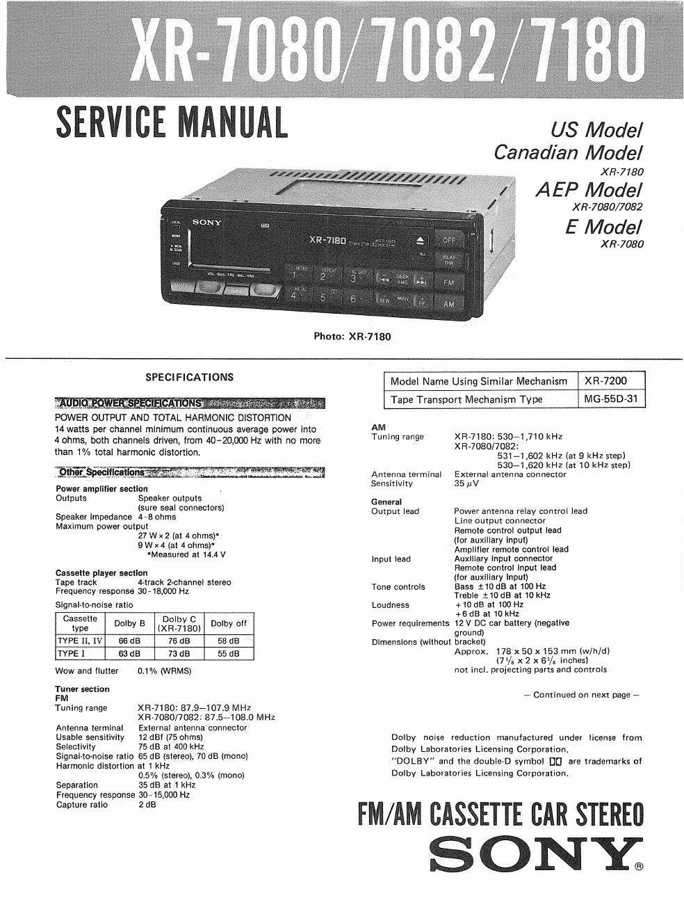 sony xr 7080 service manual