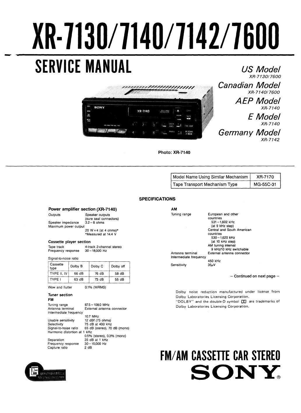 sony xr 7130 service manual