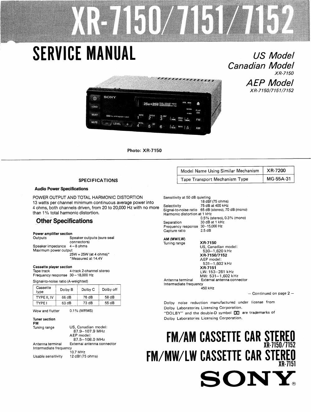 sony xr 7150 service manual