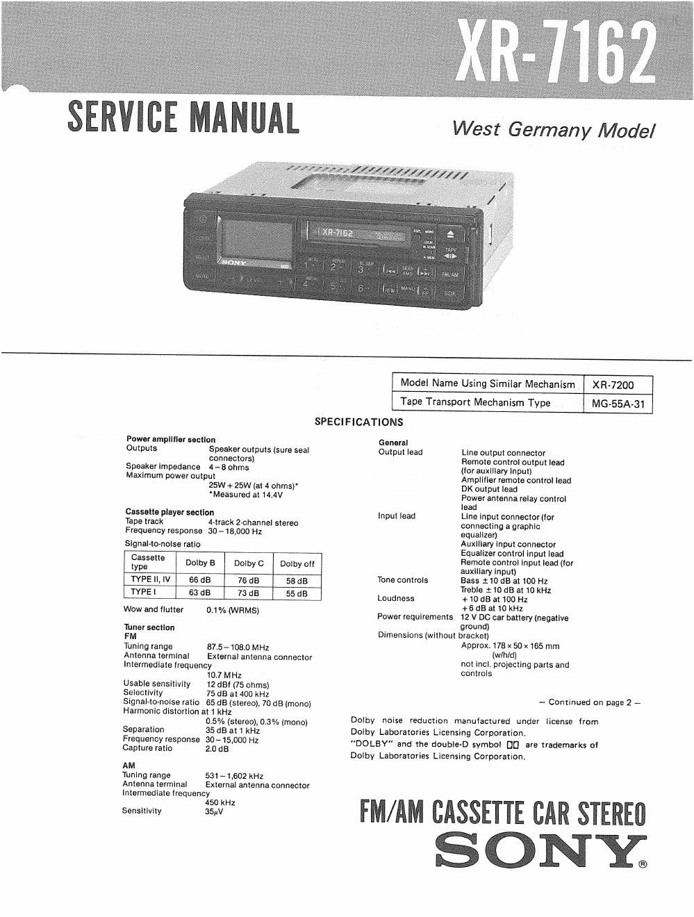 sony xr 7162 service manual