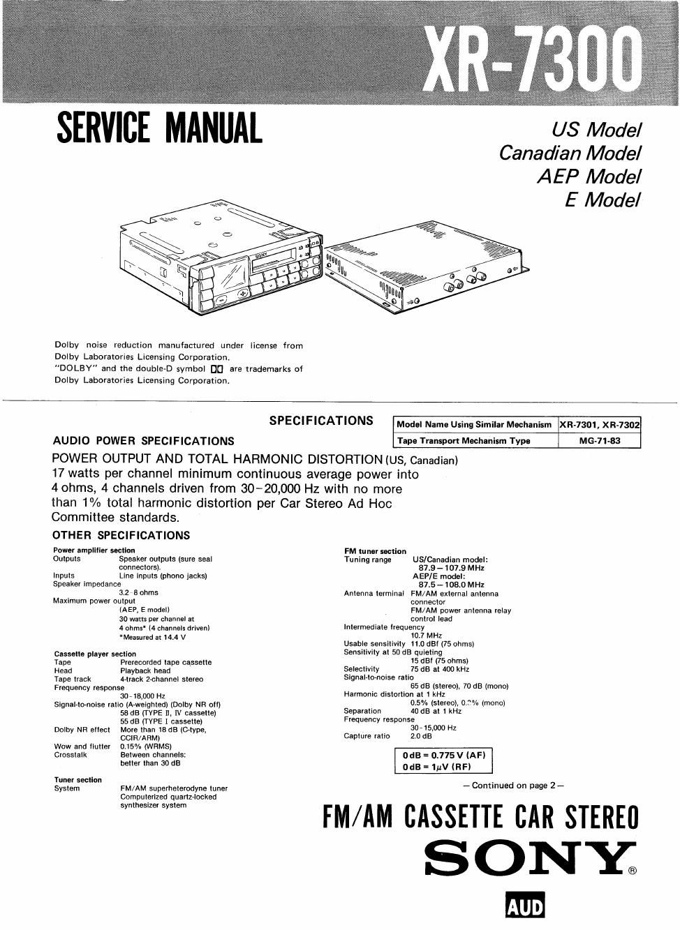 sony xr 7300 service manual