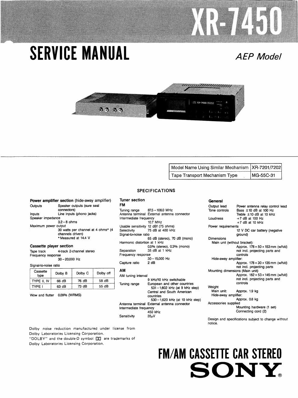 sony xr 7450 service manual