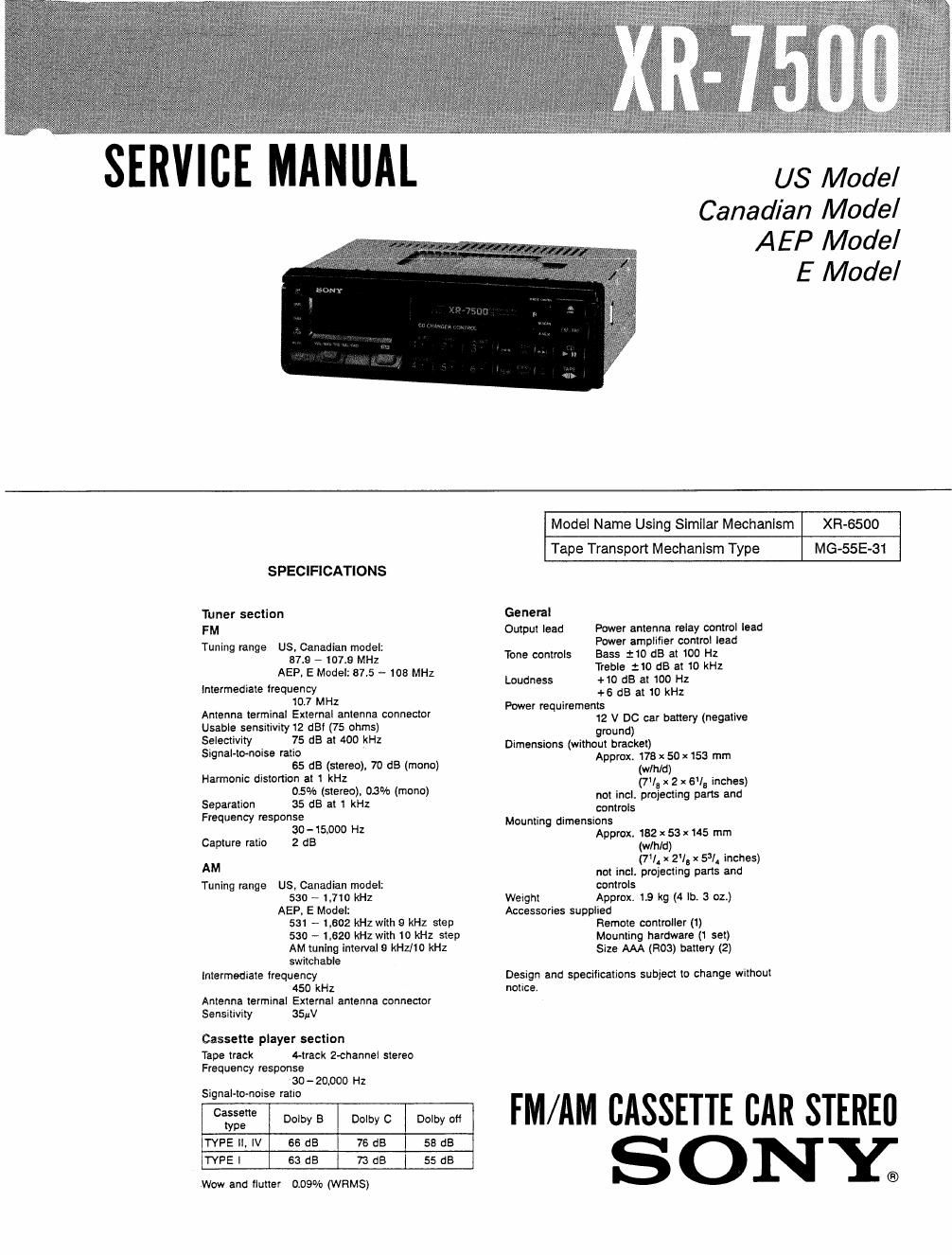 sony xr 7500 service manual