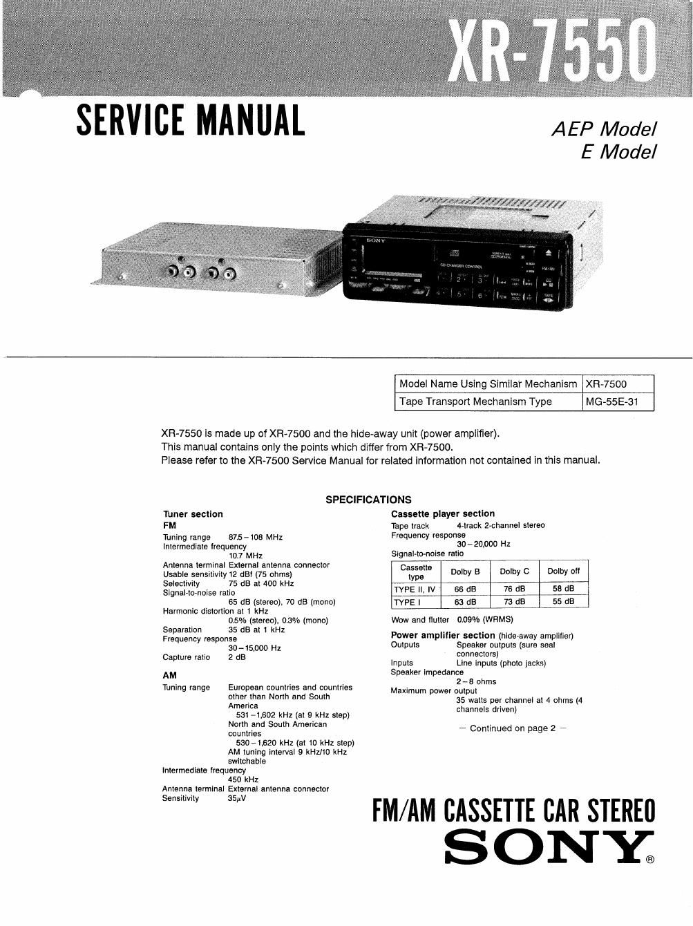 sony xr 7550 service manual