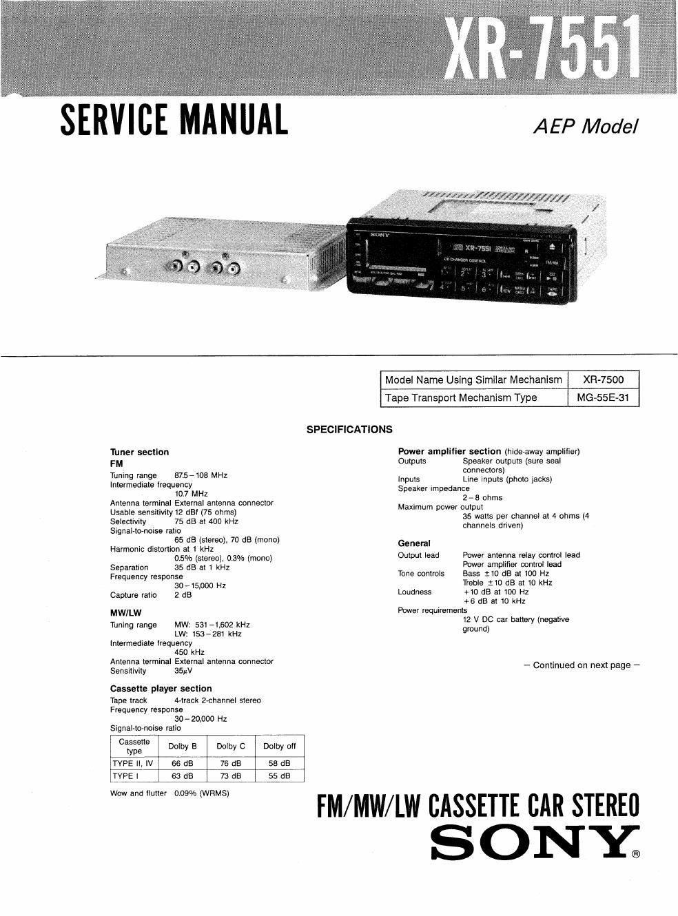 sony xr 7551 service manual