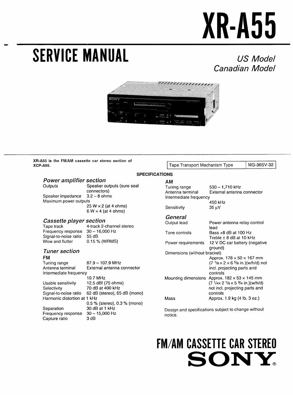 sony xr a 55 service manual