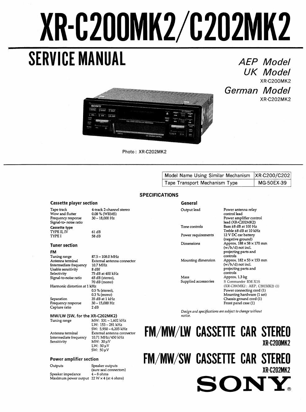 sony xr c 200 mk2 service manual