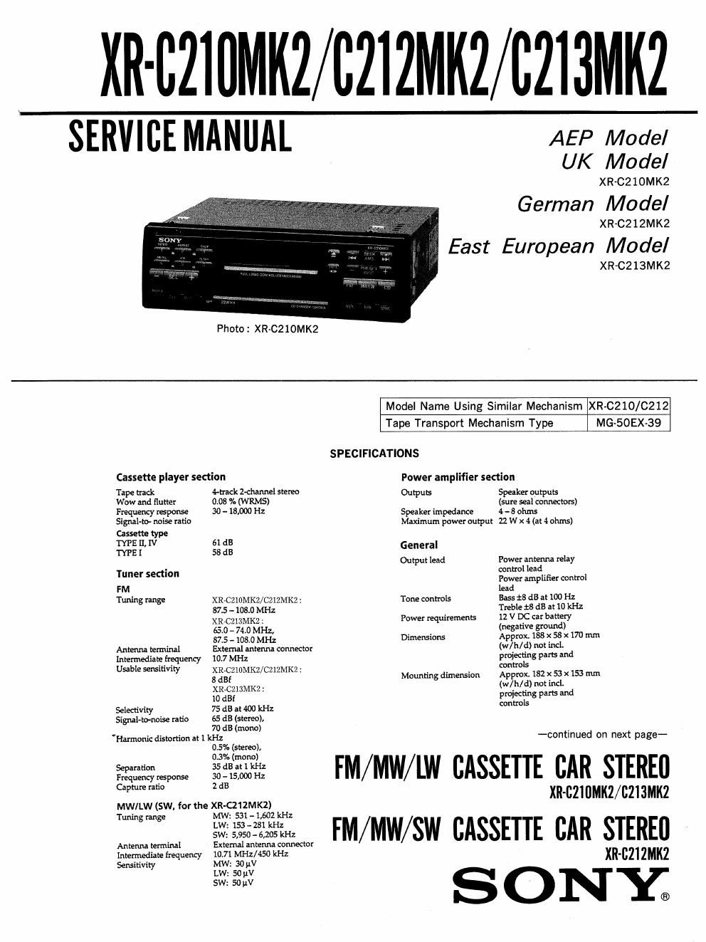 sony xr c 212 mk2 service manual